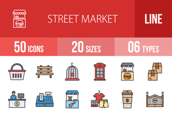 Download 50 Street Market Filled Line Icons - Premium Resources