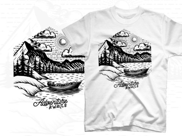 Download Adventure Awaits Line Art T Shirt Design - Premium Resources