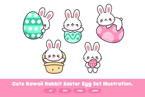 Download Cute Kawaii Rabbit Easter Egg Set - Kawaii rabbit Collection