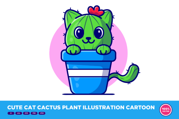 Download Cute Cat Cactus Plant Illustration - Plant illustration Collection