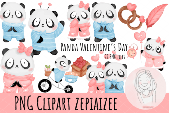 Download Adorable Panda Valentine Clipart Bundle - Adorable panda Collection